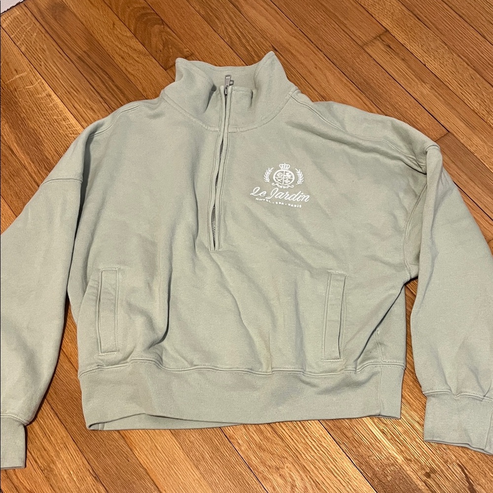 Abercrombie & Fitch Sage Green Half-Zip Crop Top